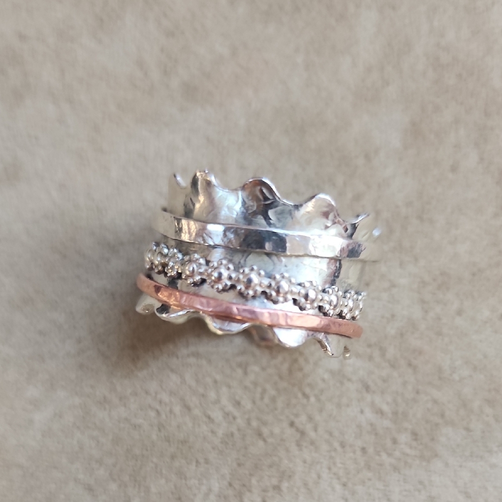 Sterling Silver and Rose Gold-Tone Spinner Ring